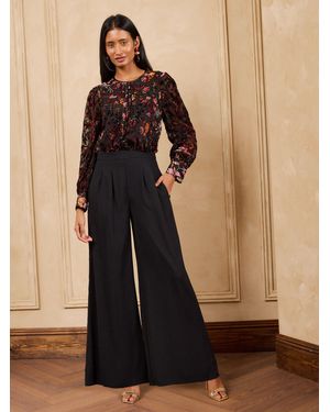Love & Roses Tailored Floral Burnout 2In1 Long Sleeve Jumpsuit - Brown