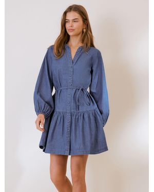 Friends Like These Tie Waist Lightweight Denim Mini Dress - Blue