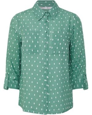 M Com Petite Dobby Long Sleeve Shirt - Green