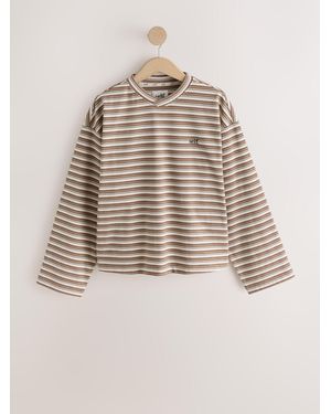 Self Stripe Thermal V-Neck Long Sleeve T-Shirt - Natural