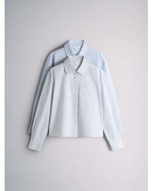 The Set 2 Pack Long Sleeve Cropped Shirts Light/ Stripe - Blue