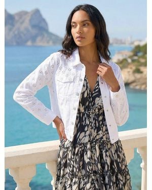 Roman Cotton Blend Broderie Sleeve Jacket - Blue