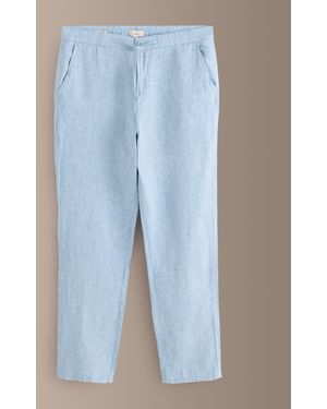Next Light Regular Tapered Fit Signature 100% Linen Pants With Elasticated Waist - Blue