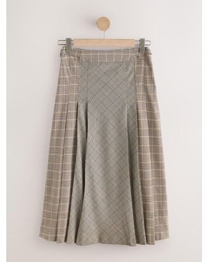 Next Check Midi Kilt Skirt - Natural