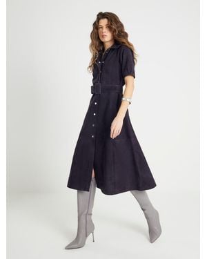 River Island Suede Belted Shirt Dress - Blue