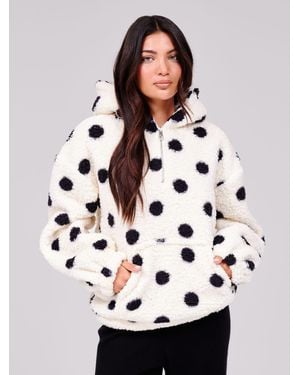 Loungeable Cozy Borg Fleece Quarter Zip Lounge Hoodie - Natural