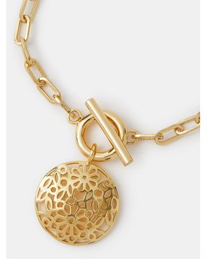 Accessorize 14Ct Plated Filigree Charm T-Bar Bracelet - Metallic