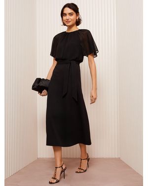 Friends Like These Petite Jersey Chiffon Flutter Sleeve Midi Dress - Black