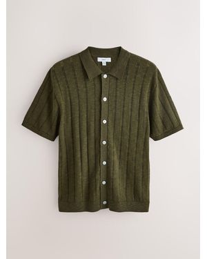 Next Regular Fit Pointelle Knitted Shirt With Linen - Green