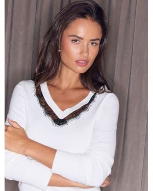 Lipsy Lace Lace Insert Knitted Sweater - White