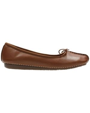 Clarks Freckle Ice Leather Ballerina Shoes - Brown