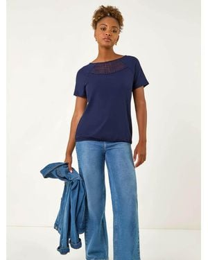 Roman Abstract Crochet Stretch T-Shirt - Blue