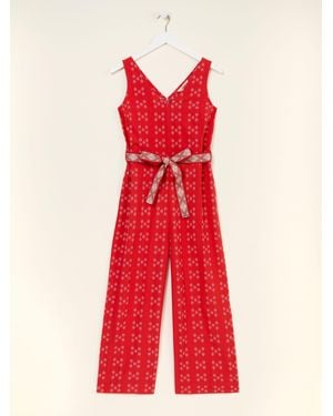 FatFace Aeran Jacquard Jumpsuit - Red