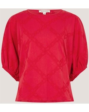 Monsoon Ellie Puff Sleeve Embroidered Jersey Top