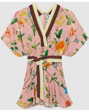 Reiss Coral Tessa Scarf-Print Belted Beach Mini Dress - Orange