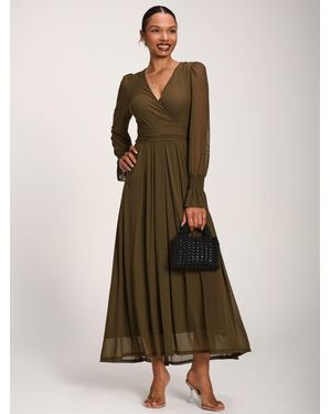 Jolie Moi Long Sleeve Mesh Maxi Dress - Green