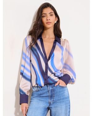 Lipsy Military Button Detail Satin Shirt - Blue