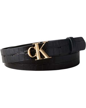 Calvin Klein Leather Croc Effect Belt - Black