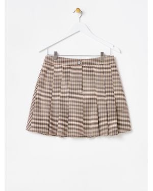 Oliver Bonas Checked Pleated Mini Skirt - Natural