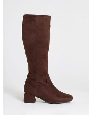 JD Williams Standard Fit Block Heel Stretch Knee High Boots - Brown