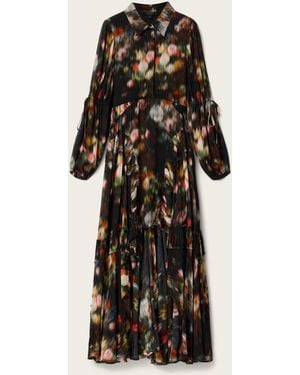AllSaints Maria Floral-Print Woven Midi Dress - Black