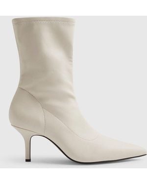 River Island High Sock Heeled Ankle Boots - White