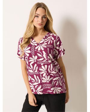 M Com Floral Print Linen Blend Top - Red
