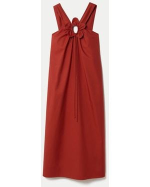 Jigsaw Flower Applique Cotton Dress - Red