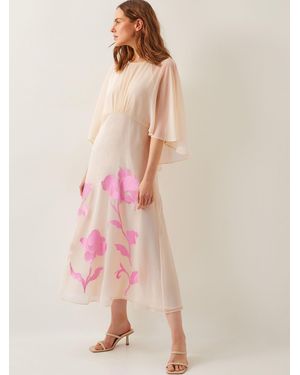Monsoon Natalie Embroidered Cape Midi Dress - Pink