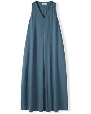Celtic & Co. Linen Blend Sleeveless V-Neck Maxi Swing Dress - Blue