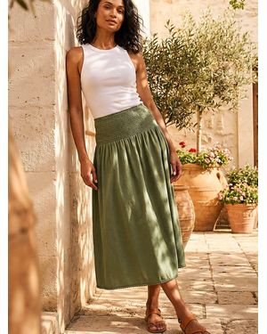 Roman Shirred Lace Midi Skirt - Metallic