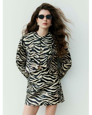 River Island Ri Studio Cocoon Sleeve Zebra Print Leather Jacket - Gray