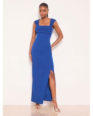 Lipsy Square Neck Short Sleeve Ruched Maxi Dress - Blue