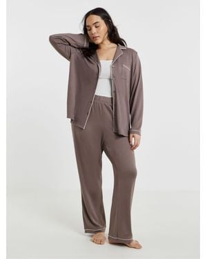 Simply Be Brushed Rib Pyjamas Set - Brown