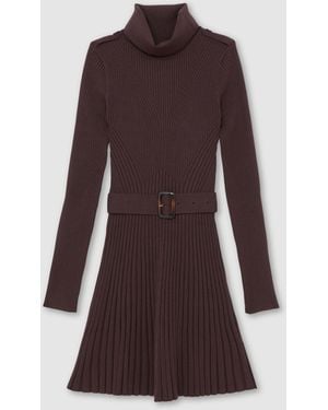 Reiss Vivi Rib-Knit Roll-Neck Belted Mini Dress - Purple