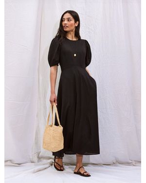Ro & Zo Cotton Voile Seam Waist Dress - Black