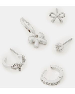 Accessorize Bow Stud & Hoop Earrings 5 Pack - White