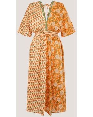 Monsoon Carris Plunge Floral Midi Dress - Metallic