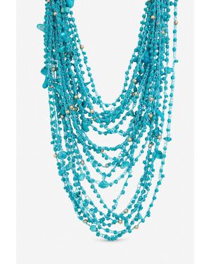 Mood Tone Beaded Statement Multirow Necklace - Blue