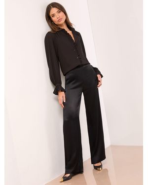 Lipsy Chiffon Ruffle Placket Blouse - Black