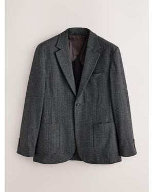 Next Tailored Fit With Wool Herringbone Stripe Suit Jacket - Black