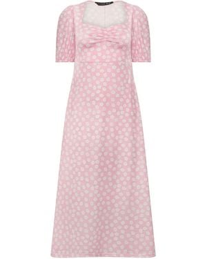 PixieGirl Petite Daisy Ruched Bust Midi Dress - Pink