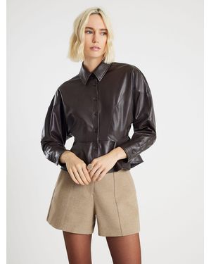 River Island Faux Leather Batwing Peplum Shirt - Natural