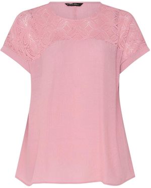 Evans Lace Detail Short Sleeve Top - Pink