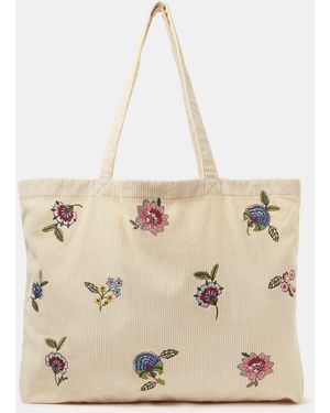 Accessorize Floral Embroidered Corduroy Shopper Bag - Natural