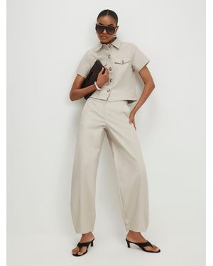 River Island Cotton Blend Barrel Leg Pants - Natural