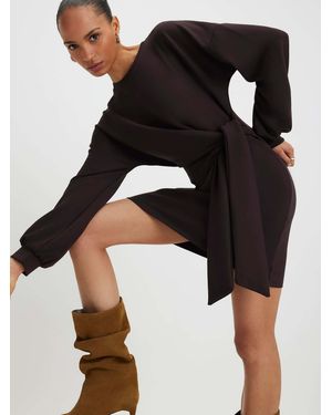 River Island Long Sleeve Premium Knot Detail Mini Dress - Black