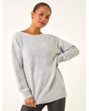 Roman Petite Sequin Cable Knit Sweater - Gray