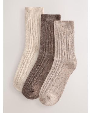 Next Neutral Tonal Thermal Wool Blend Cable Knit Ankle Socks 3 Pack - Natural
