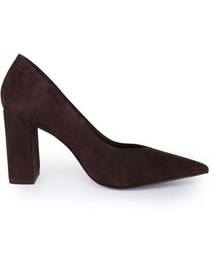 OFF THE HOOK Brandy Suede Leather Pointed Toe Block Heel Court Shoes - Brown